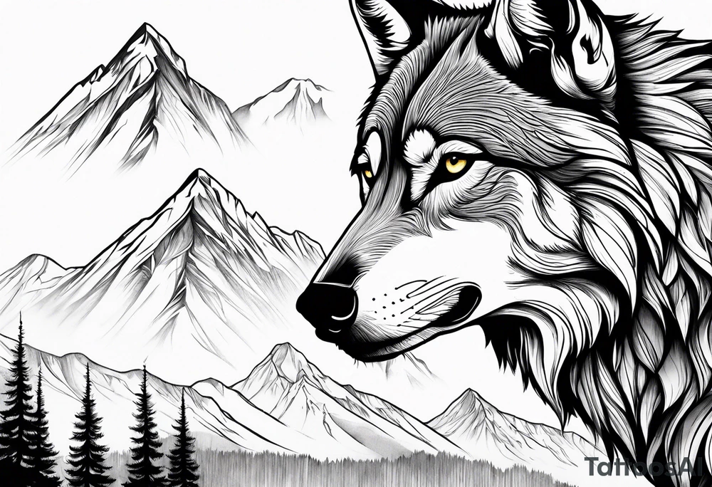 Mountains, wolf eyes underneath tattoo idea