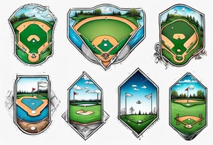 baseball diamond and golf course blueprint tattoo idea