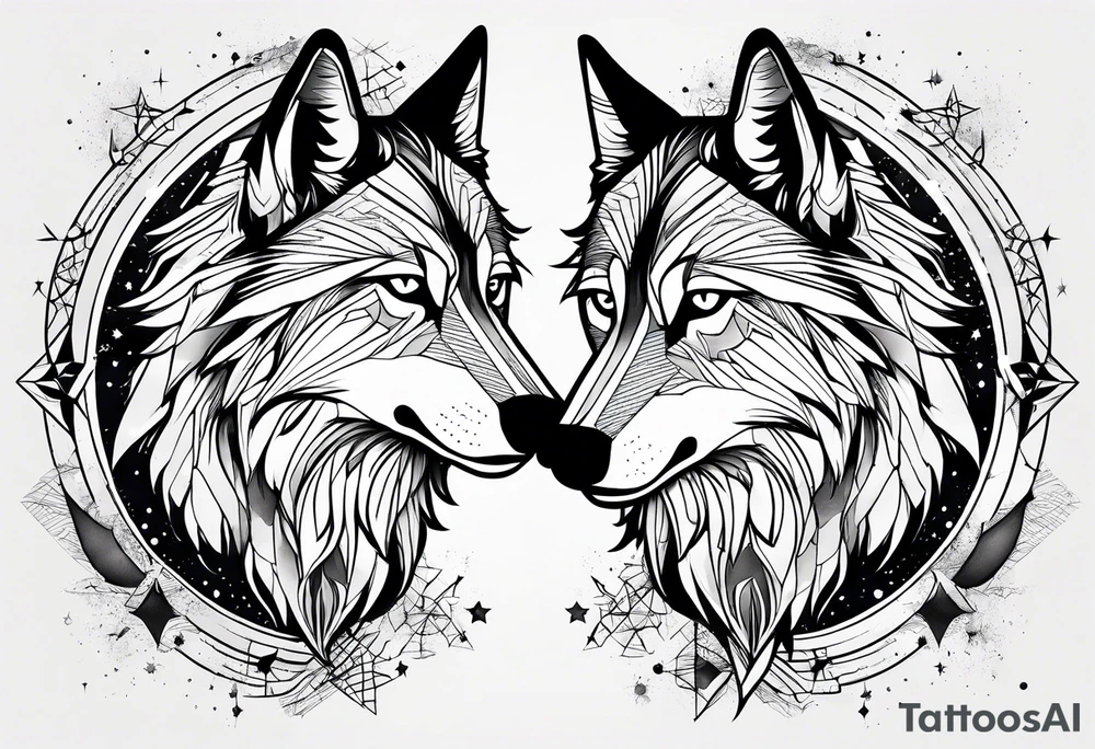 Constellation, two animal wolf, géométric tattoo idea