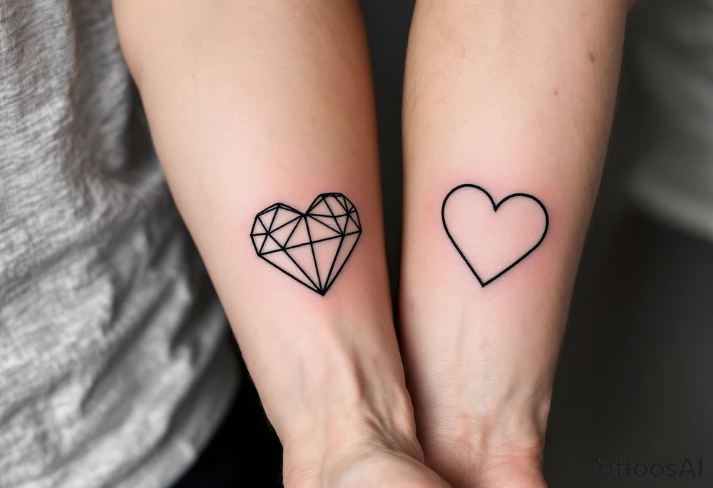 Matching minimalist black line heart tattoos symbolize the eternal bond between father and child. tattoo idea