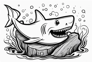 Gummy shark with mouth open on a log tattoo idea