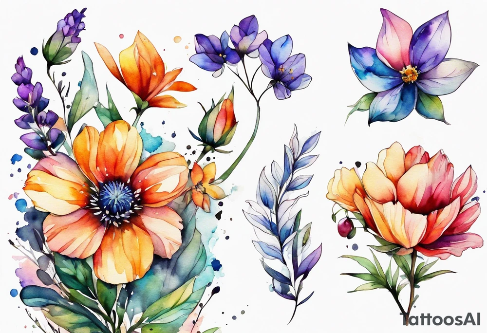 wild flowers all watercolor tattoo idea