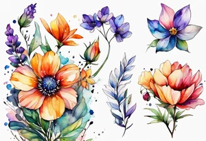 wild flowers all watercolor tattoo idea