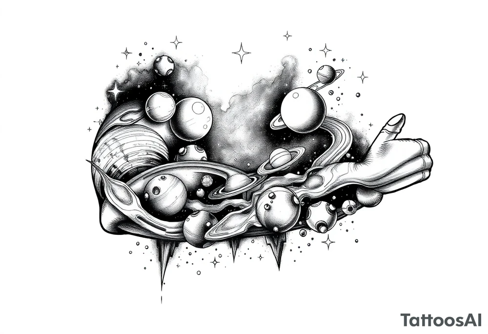 outer space, planets, stars, string theory multiverse tattoo idea