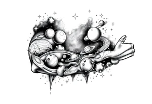 outer space, planets, stars, string theory multiverse tattoo idea