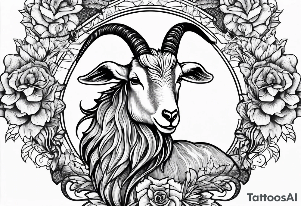 Image of a goat combined with a Snake. The 2 pairs of horns are the snake. tattoo idea