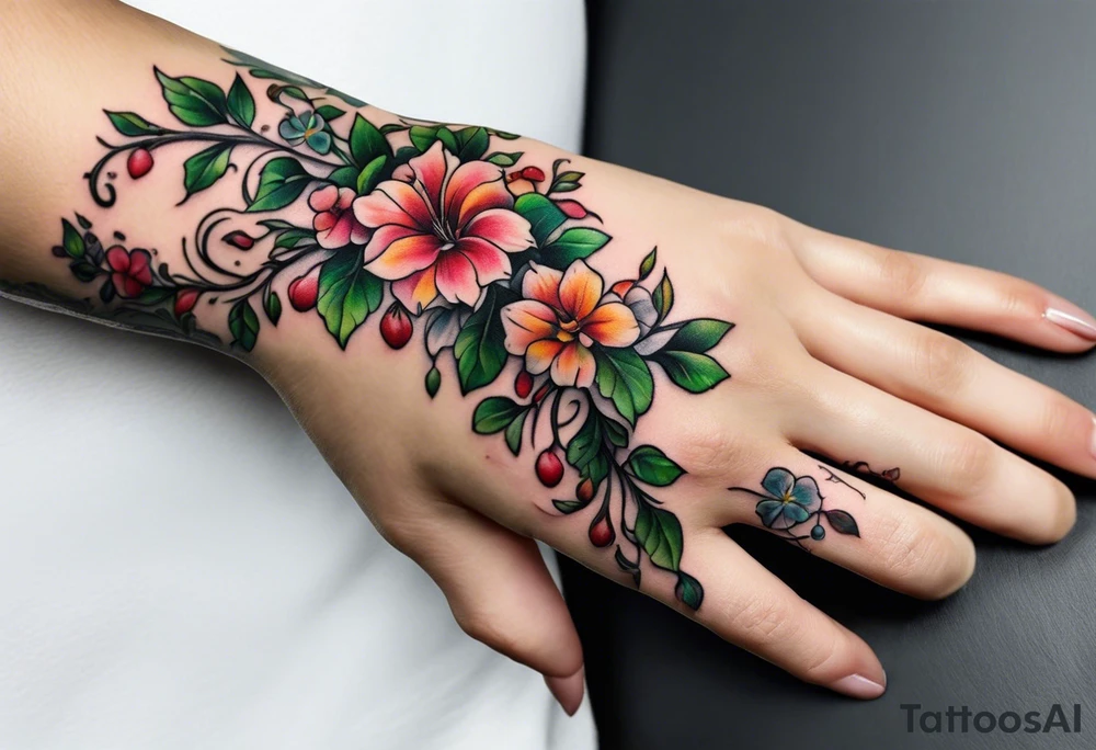 Small Floral vine going up my finger onto my hand tattoo idea