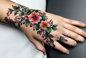 Small Floral vine going up my finger onto my hand tattoo idea