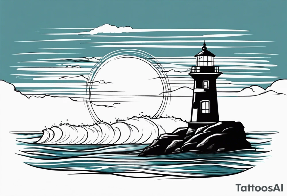 farol no oceano em mar agitado tattoo idea