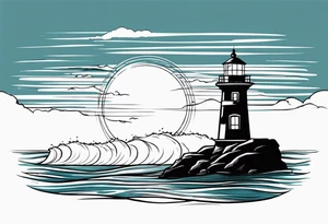 farol no oceano em mar agitado tattoo idea