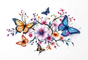 Colorful butterflies and vines tattoo idea