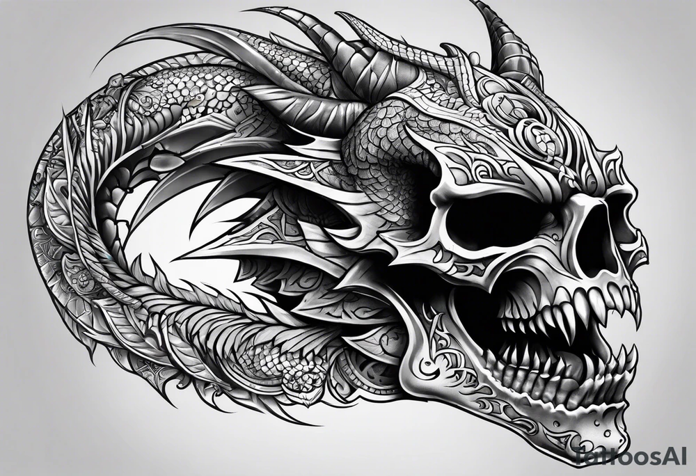 Dragon mexican skull full body tattoo idea