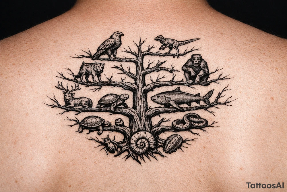 species phylogeny tree as tree branches tattoo idea