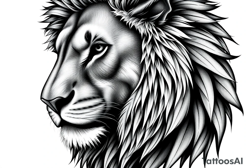 Close up majestic lion with. Side should show change, growth and purpose tattoo idea