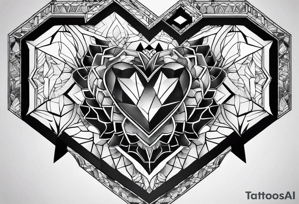 hexagon chest heart tattoo idea
