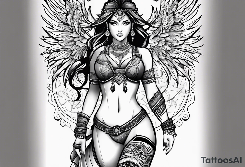 Woman’s thigh tattoo. Motherhood, warrior tattoo idea