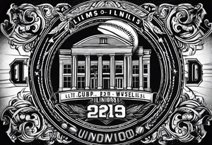 Bicep and shoulder tattoo with theme around the state of Illinois, cubs baseball, and bourbon tattoo idea