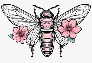 Neo traditional Cicada and pink flower tattoo idea