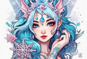 Constellation, kawaii dragon girl , snowflake tattoo idea