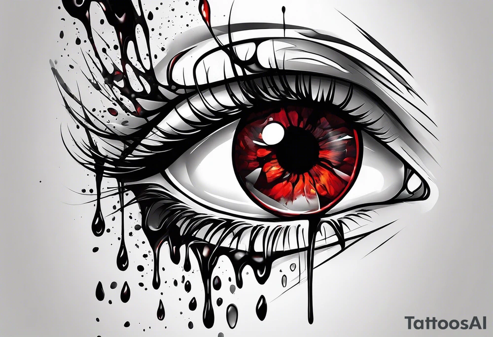 Bleeding tear flows to down from red eye sleeve tattoo design tattoo idea