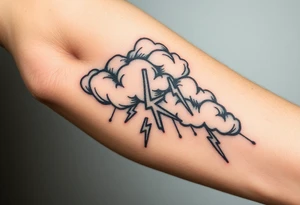 Black & gray storm clouds with rain & lightning bolts tattoo idea