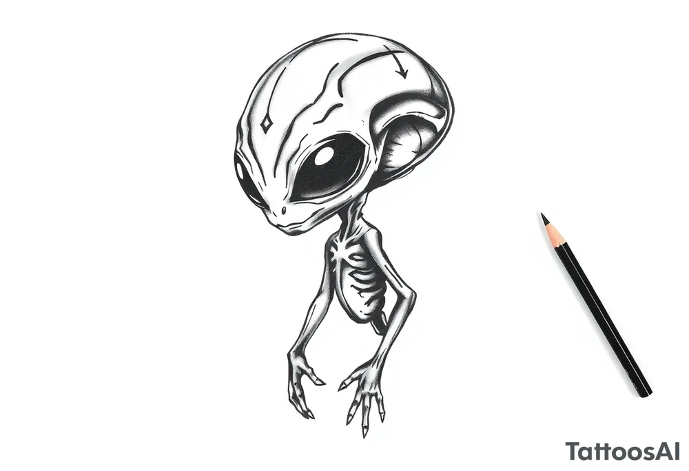 A street stencil style drawing of an cute alien tattoo idea