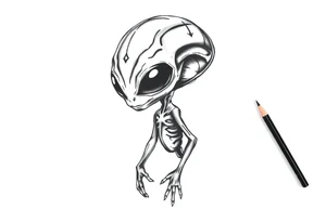 A street stencil style drawing of an cute alien tattoo idea
