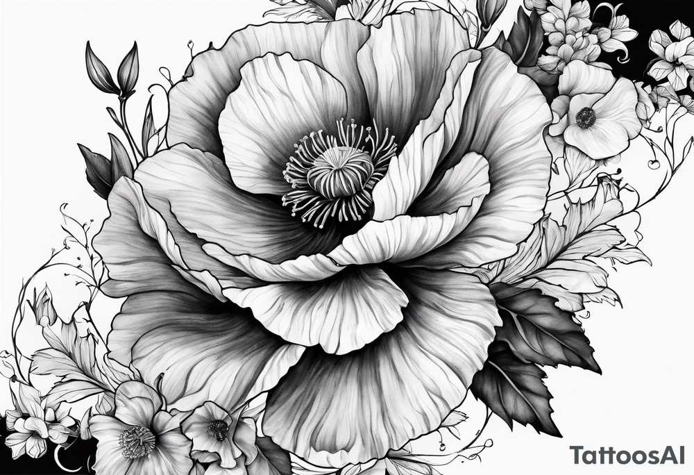 Poppy and larkspur tattoo idea