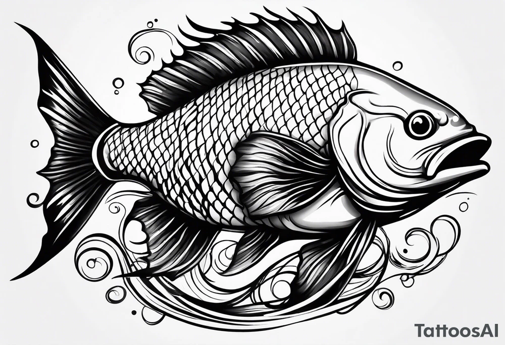 Fish with water waves simple tattoo idea