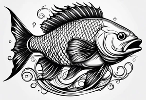 Fish with water waves simple tattoo idea