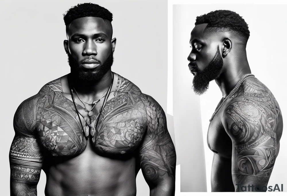 african, bird , arm sleeve tattoo idea