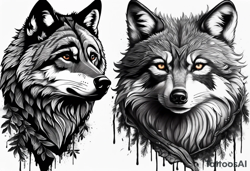 Ultra realistic Wolf and raccoon
Background Woods tattoo idea