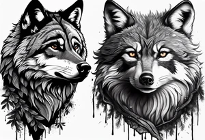 Ultra realistic Wolf and raccoon
Background Woods tattoo idea