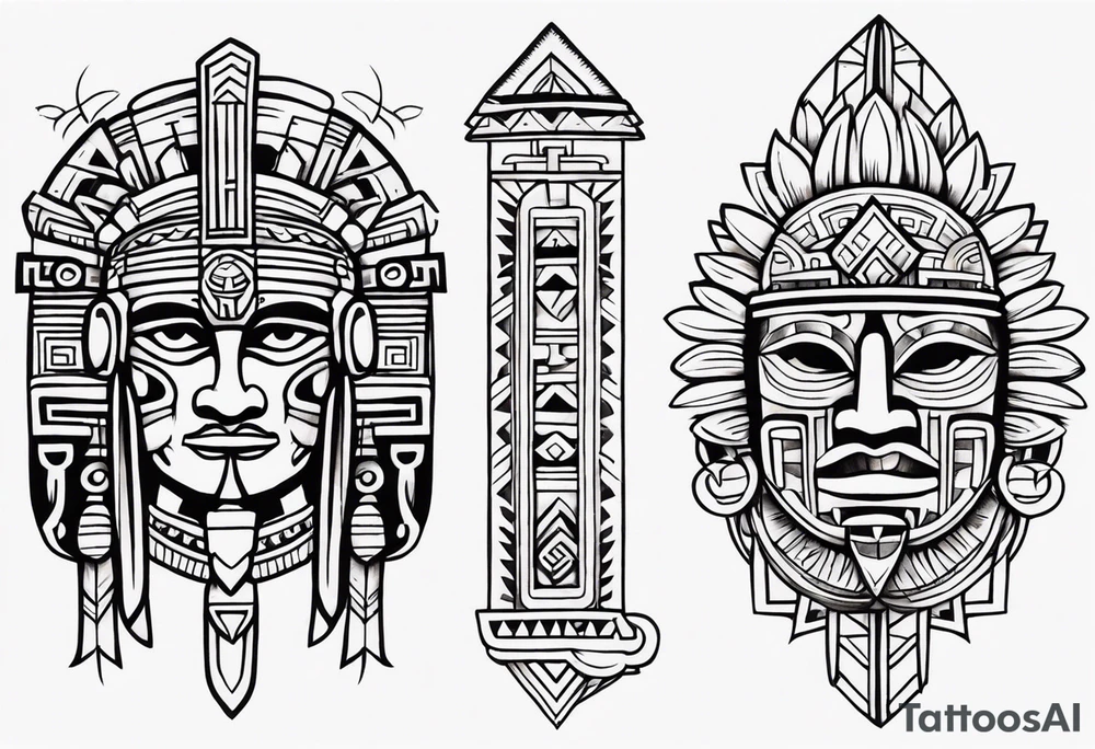 Aztec heritage in a sleeve format tattoo idea