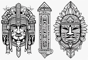 Aztec heritage in a sleeve format tattoo idea