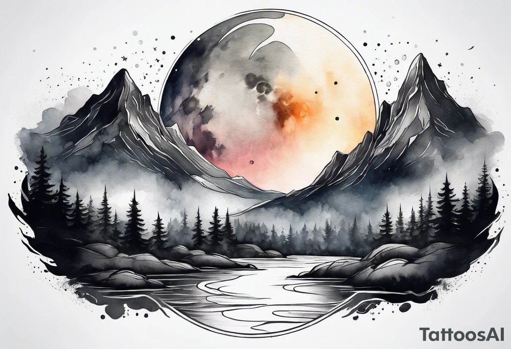 moon landscape with fade around edges tattoo idea