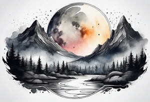 moon landscape with fade around edges tattoo idea