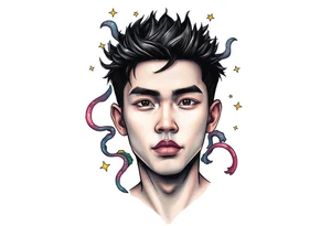 Handsome Asian young guy is under the spell tattoo idea