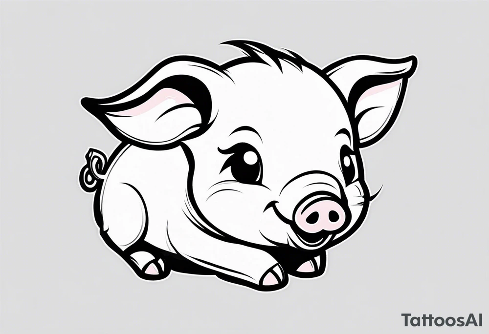 very cute happy piglet with small ears.
outline only.
black and white only.
only show the piglet. no extra lines or decoration.
no black shading.
draw only with very thin lines (1px)

should look like a tattoo that will only take 2 minutes to draw tattoo idea