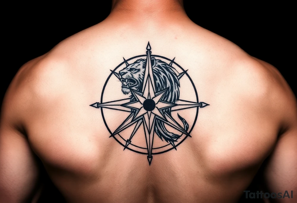 Compass lion illuminati tattoo idea