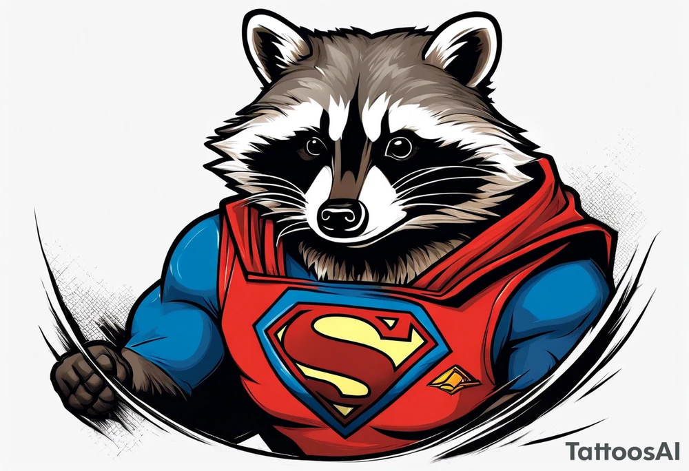 raccoon wearing a Superman t-shirt tattoo idea