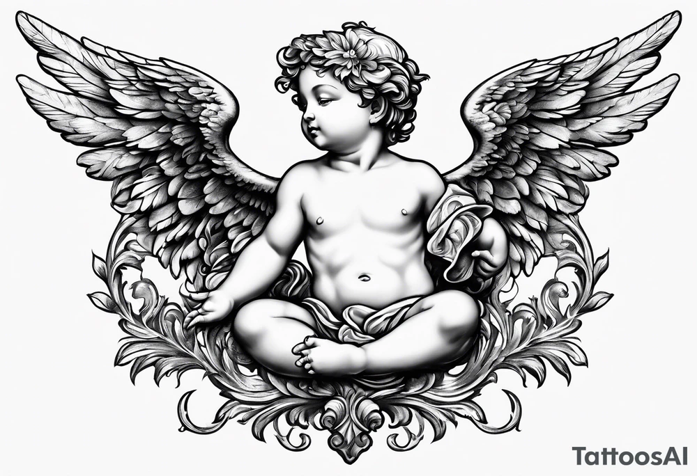 Cherub flying renaissance full body tattoo idea