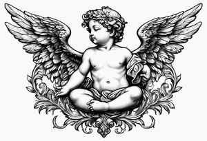 Cherub flying renaissance full body tattoo idea