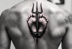 barefeet behind trident with water tattoo idea