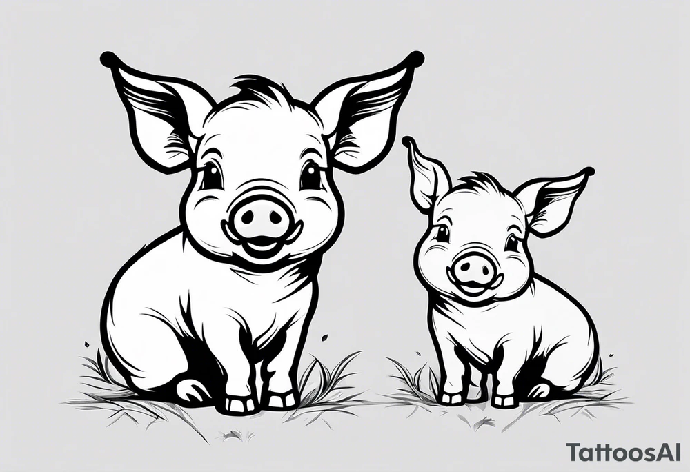very cute happy piglet with small ears.
outline only.
black and white only.
only show the piglet. no extra lines or decoration.
no black shading.
draw only with very thin lines (1px)

should look like a tattoo that will only take 2 minutes to draw tattoo idea