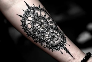 vintage roman numerals within ornate clockwork mechanism tattoo idea