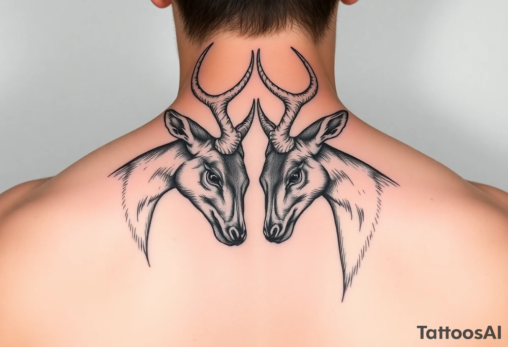 Entire Full body Two deer with their heads down hitting horns to show dominance. tattoo idea