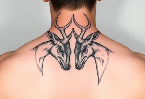 Entire Full body Two deer with their heads down hitting horns to show dominance. tattoo idea
