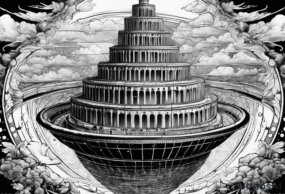 the Babel tower in a black hole tattoo idea