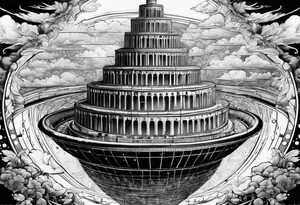 the Babel tower in a black hole tattoo idea